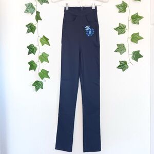 Collectif Navy Skinny Pants with Blue Floral Detail